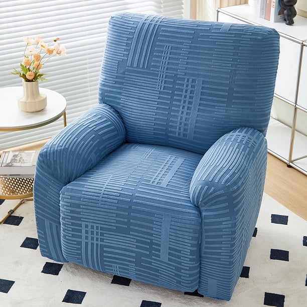 Nvzi Funda de sofá elástica de jacquard azul, funda de sofá reclinable de 3 plazas para sala de estar, fácil de instalar, lavable, protector de sofá