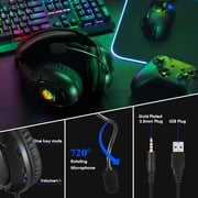 Gaming Headsets Wired for PS5/PS4/Xbox One/Nintendo Switch/PC/Mac/Phone,Over Ear Gaming Headphone with 7.1 Surround Sound,Noise Cancelling Mic,50MM Speaker,LED Lights,Black