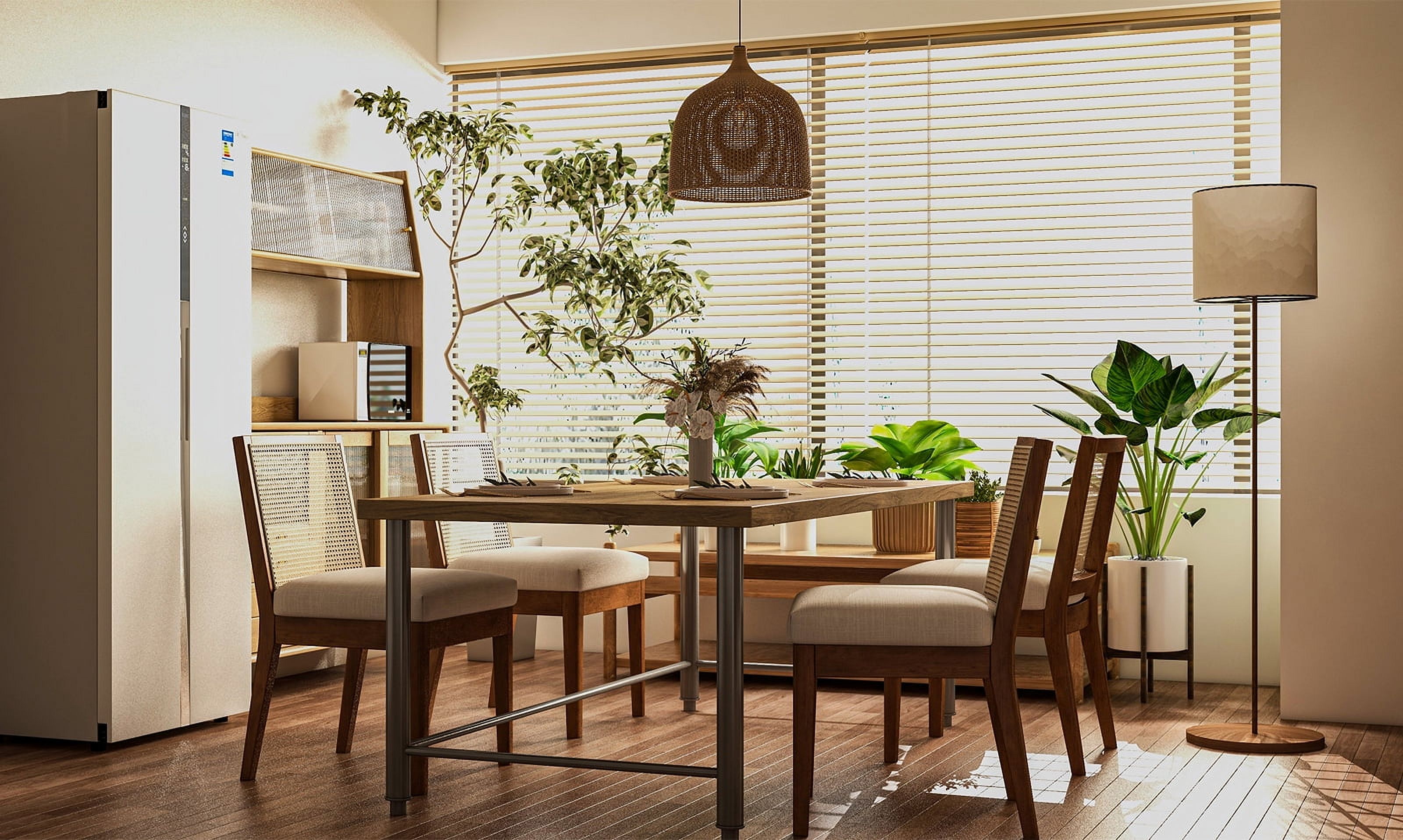 Guyou Farmhouse Rattan Dining Chairs Set of 6, Mid Century Modern Dining Side Chairs with Natural Hardwood Frame, Linen Upholstered French Guyou Kitchen Chairs for Dining Room Bistro, Beige