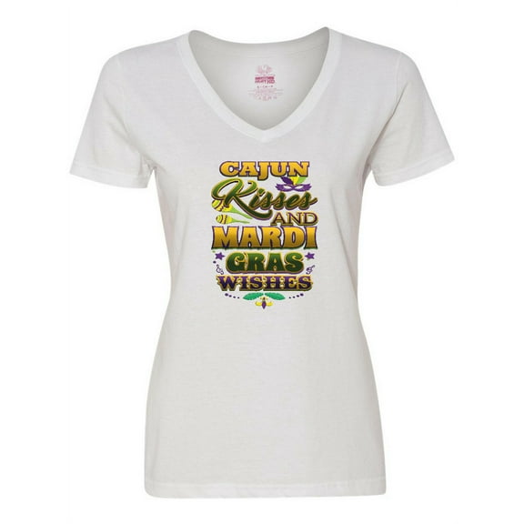 Inktastic Mardi Gras Wishes Cajun Kisses Women's V-Neck T-Shirt