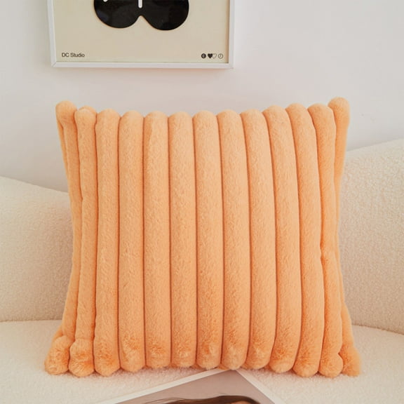 Plush Decorative Sofa Pillow, 18x18 Inch Soft Polyester Stripe Throw Pillow with Insert, Fall Winter Home Decor Cushion for Bedroom Living Room