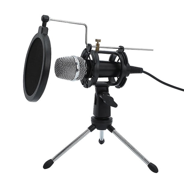 Mini micrófono de condensador para PC, micrófono de 3,5 mm, plug and play, estudio doméstico, podcast, grabación de voz, micrófonos con mini soporte de micrófono, acústica de doble capa