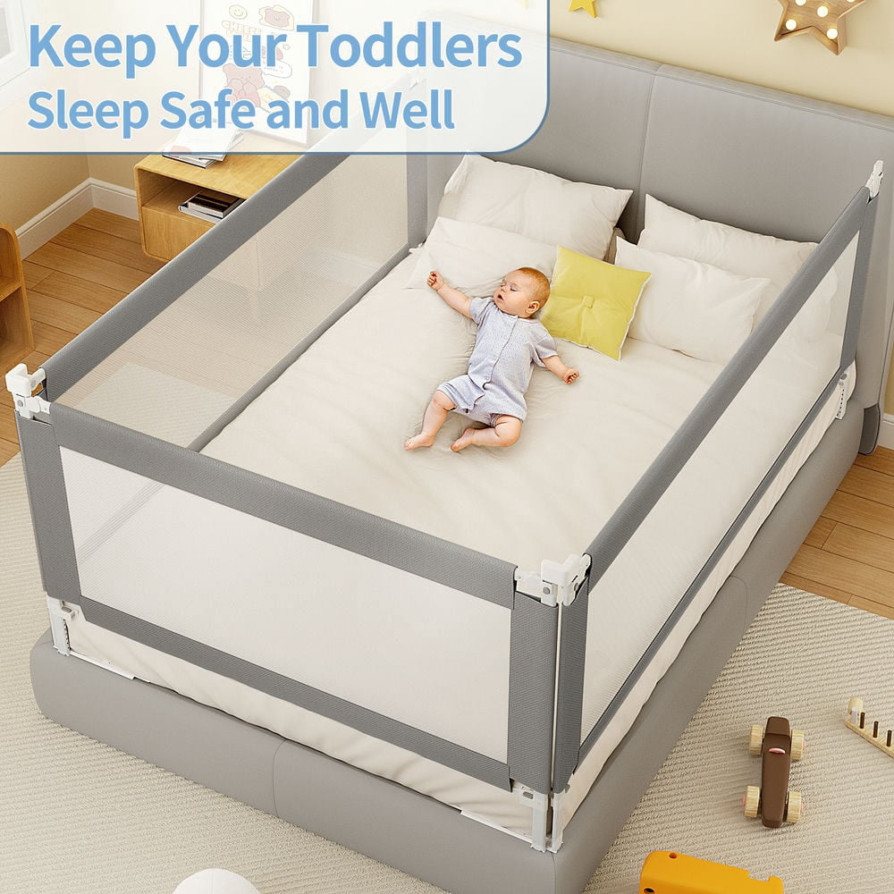 Spaco 2 Pieces 78.7" Bed Rail for Toddlers, Detachable Baby Bed Rail Guard, Suitable for Queen, Full, Bed Rails for Toddlers and Baby, Gray