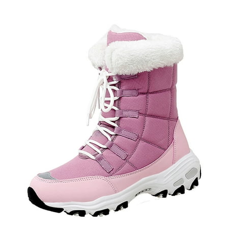 

Yoslce winter boots for women Winter Outdoor Plus Velvet Non-slip Mid-tube Platform Snow Boots Pink 39