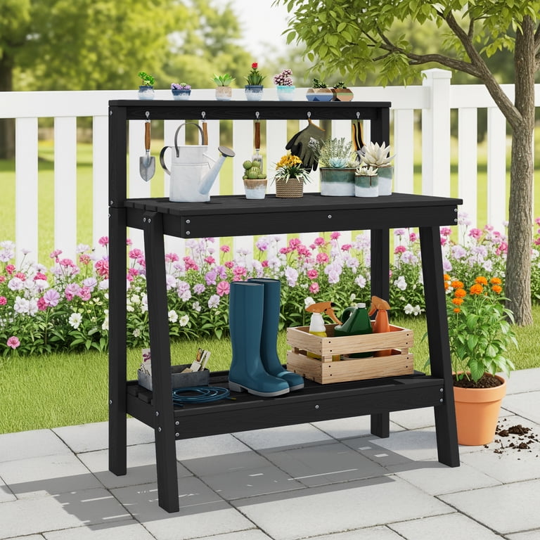SERWALL Outdoor Potting Bench, 3-Tier HDPE Garden Workstation photo 7