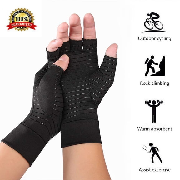 Copper Arthritis Compression Gloves Half-Finger Hand Support Joint Pain Relief Unisex for Carpal Tunnel Swollen Hands Brace Support,Valentines Day Gifts,M