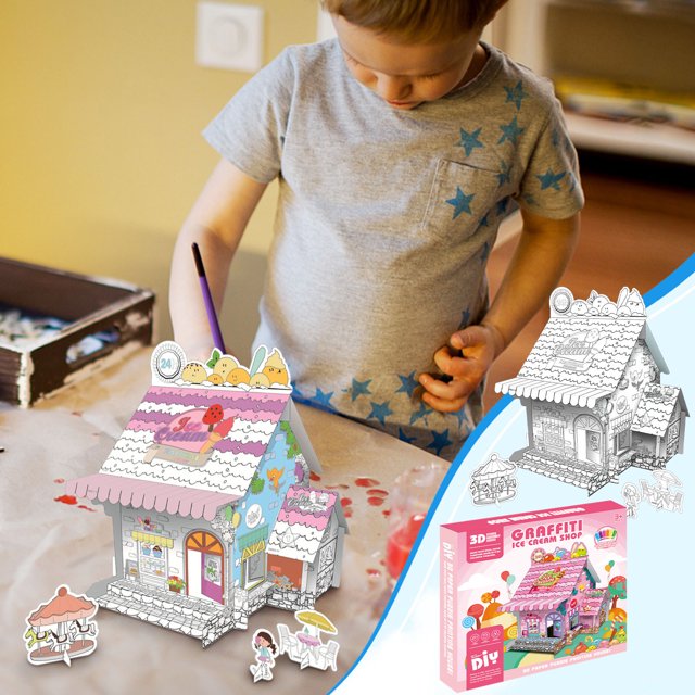 Puntoco Diy Casa de Juegos Navideña Fácilmente Plegable para Almacenamiento Casa para Colorear para Niños Fortaleza Actividades Familiares Colorea Tus Propias Manualidades (6Ml)
