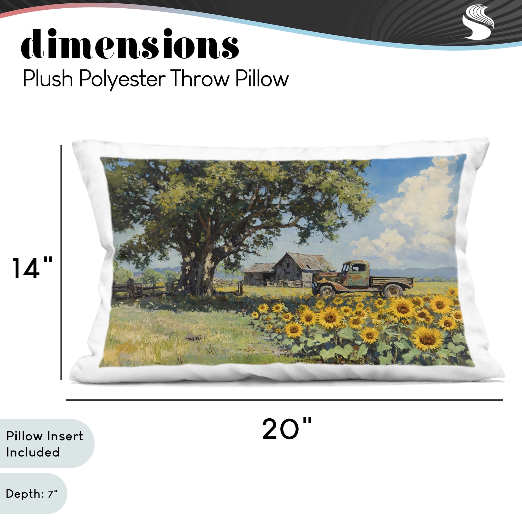 Stupell Industries Sunflower Pickup by Old Barn Decorative Printed Throw Pillow, design by Franklyn Gregory, 14 x 7 x 20