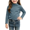 thumbnail image 2 of Girls' Solid Color Ruffle Turtleneck Long Sleeve Top Soft Stretchy Layering Shirt for School Matching 1-10 Years Navy 1-2 Years, 2 of 9