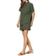 thumbnail image 4 of Conjunto de camiseta de manga corta con cuello vuelto y pantalones cortos de algodón para mujer INSPIRE CHIC, 2 piezas, XL, verde ejército, 4 of 6
