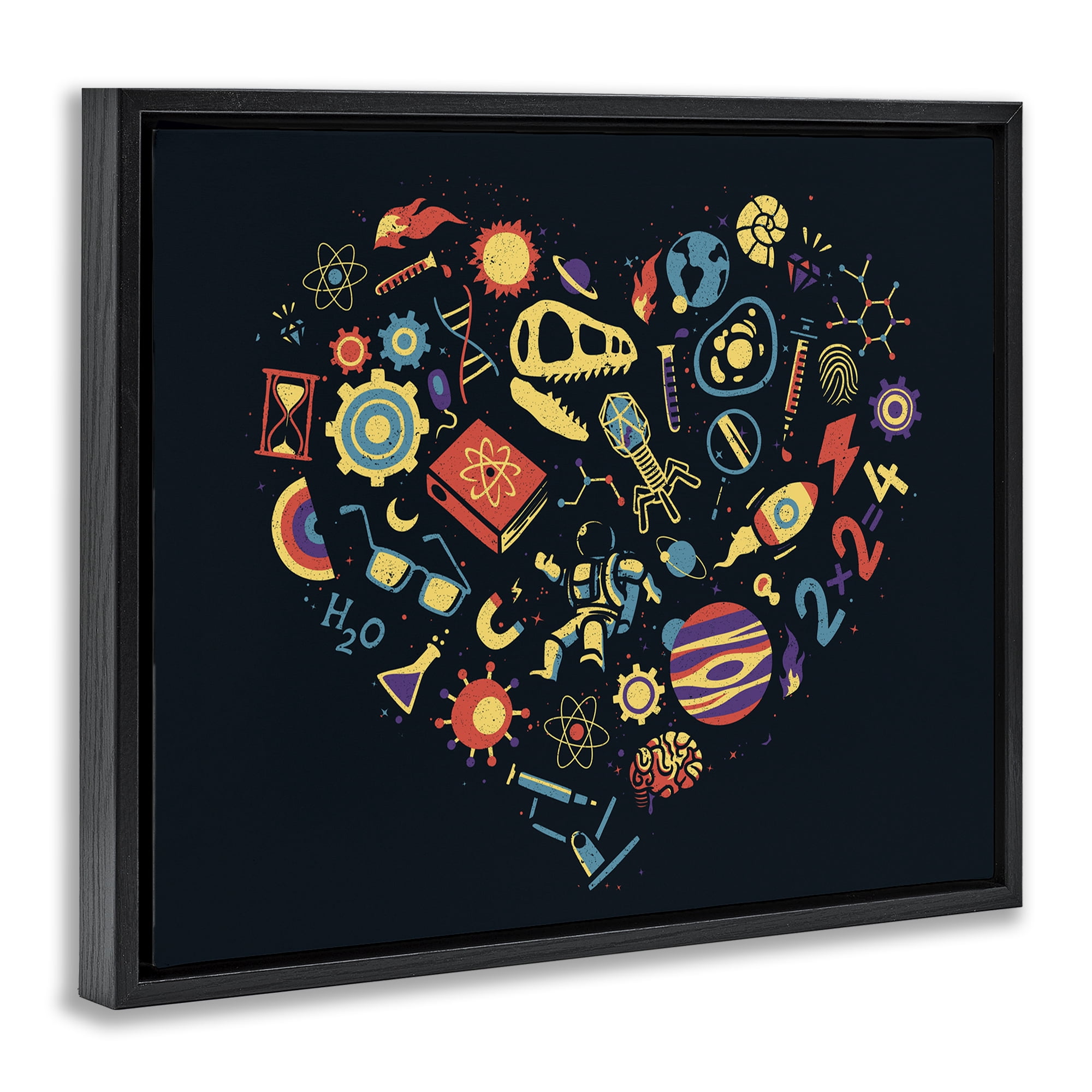 Stupell Industries Retro Science Heart Black Framed Floater Canvas Wall Art, design by Tobe Fonseca