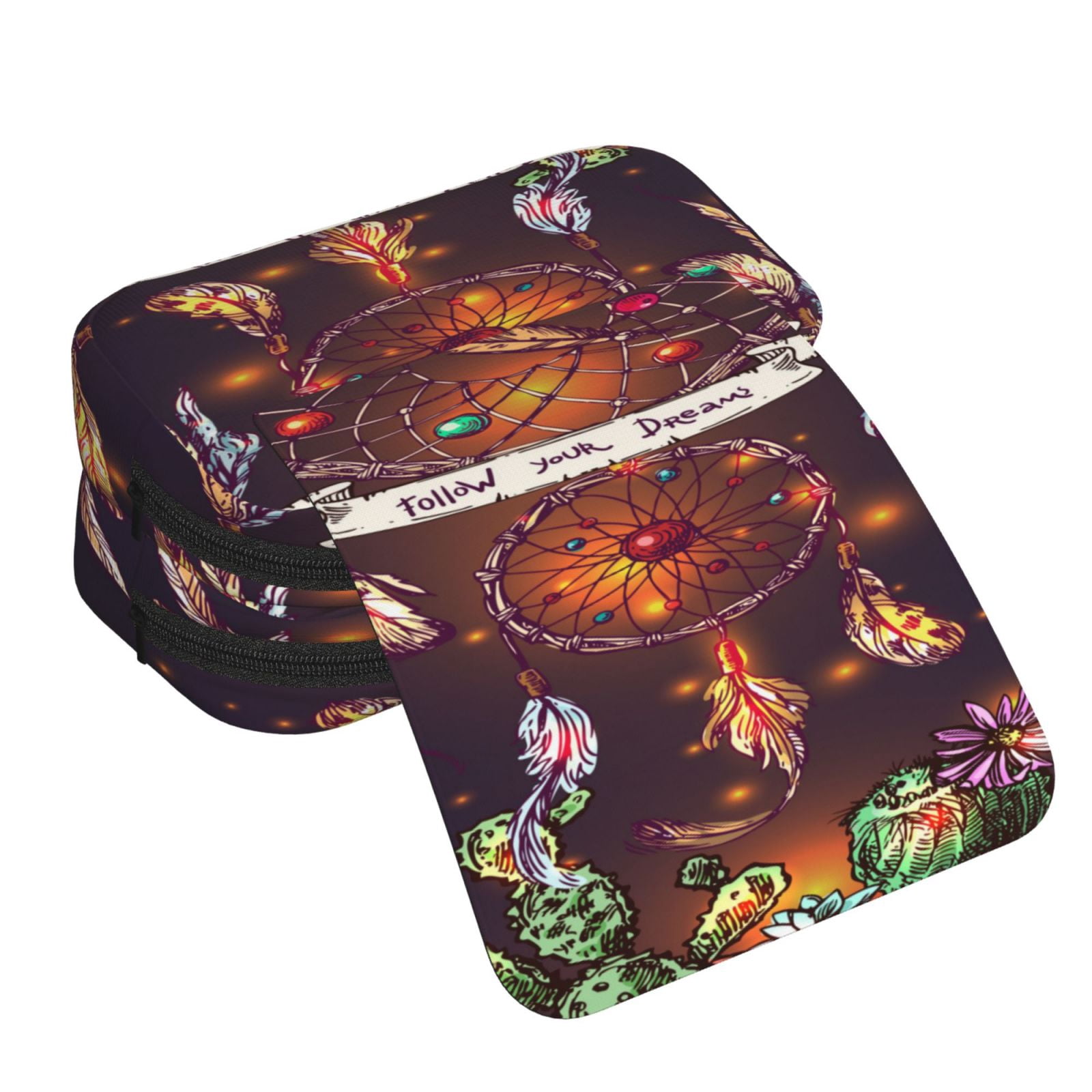 Rateoe Beautiful Dreamcatcher1 Pattern Double Clamshell Pen Case, Storage Organizer with Two Zipper Compartments– Holds Up to 50 Pencils & Pens