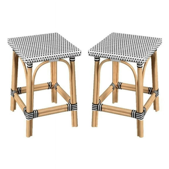 Home Square 24"H Rattan Counter Stool in White & Black - Set of 2