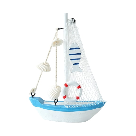 Mediterranean Decor, Nautical Decor for Home, Beach Themed Room Decor, Bathroom Shelf Decor, Handmade Blue White Mini Sailboat Model, 6X4.5X3 Inch 1Pc Coastal Ocean Craft Tabletop