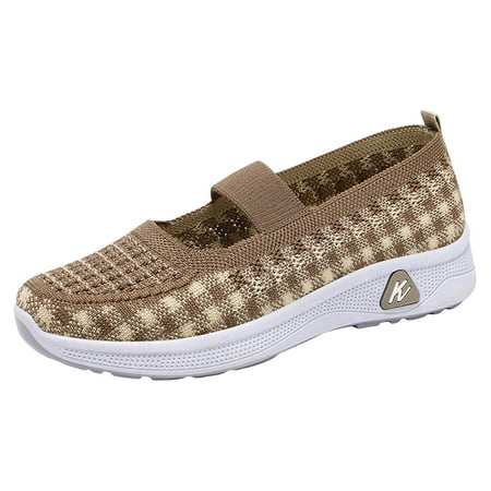 

Krdevn Shoes for Women Walking Shoes Women Flying Woven Breathable Non Soft Soled Shoes A On Socks Shoes Casual Shoes -Coffee 39