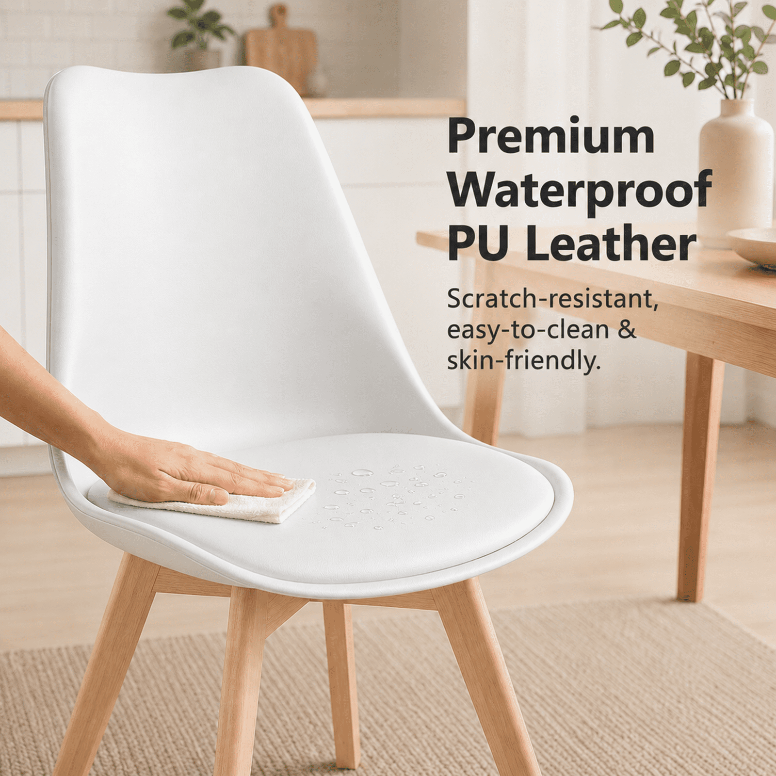 Alvantor Dining Chairs Set of 4 PU Leather, Modern Kitchen Table Chairs with Wooden Legs and Soft Padded Seat for Kitchen/Living Room/Restaurant