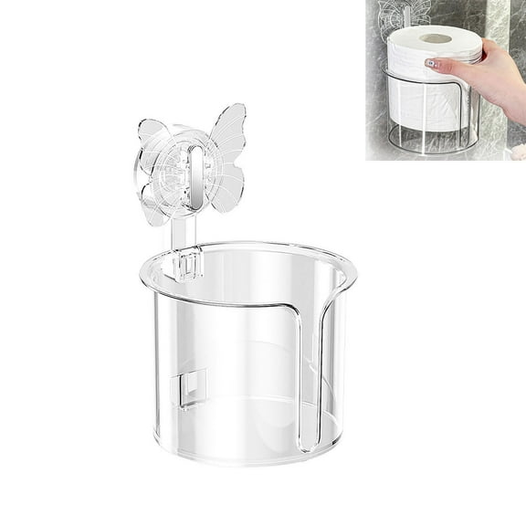 XINGXIANG Suction Cup Toilet Paper Holder, 7.6x5.3in Wall Mounted Bathroom Tissue Organizer with Strong Adhesion, No Drill Paper Dispenser Storage for Bathroom, Kitchen, RV - White