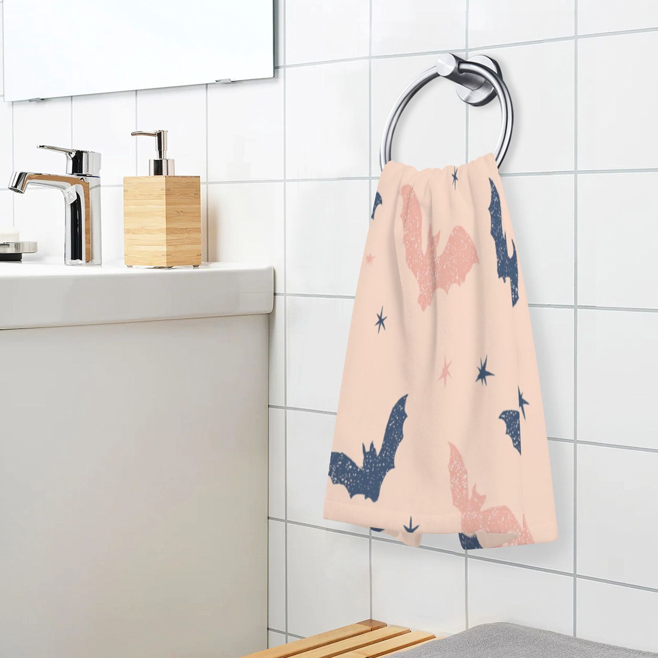 2 Pieces of Cotton Towel Face Towel Set Hand Towel Bath Towel Cotton Bath Towel Sets Cartoon Black Bats