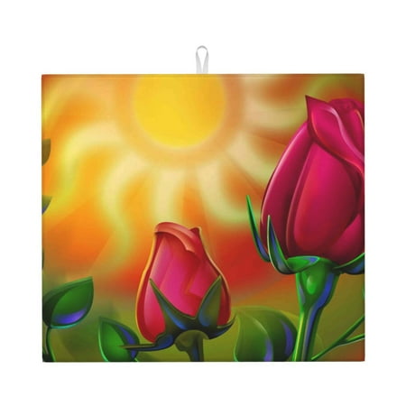 

Uemuo Rose Psychedelic Pattern Dish Drying Mat 16*18 inch Absorbent Dish Drainer Kitchen Counter Large Size Dish Drying Pad for Countertops Sinks Draining Racks