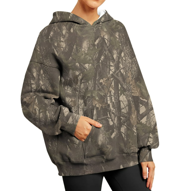 Mlqidk Women's Camo Hoodie Maple Leaf Print Oversized Mlqidk Women's Camo Hoodie Maple Leaf Print Oversized