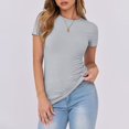 thumbnail image 5 of Harpily Women's Summer Scoop Neck Short Sleeve T-Shirts Ribbed Knit Slim Fitted Casual Basic Top Grey XXXL, 5 of 6