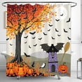 thumbnail image 1 of Whimsical Halloween Shower Curtain with Spooky House & Bats - Vibrant Design!, 1 of 4