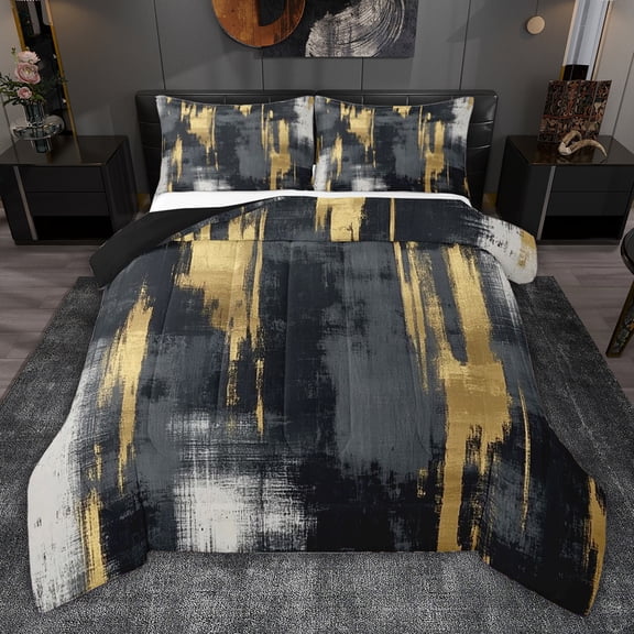jejeloiu Minimalist Aesthetic Artwork Twin Comforter Sets,Black Gold Graffiti Bedding Set For Girls Kids Reversible 2pcs