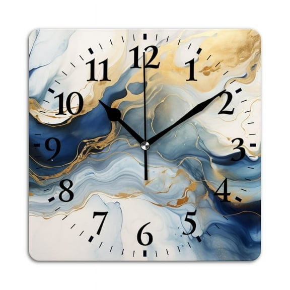 Square Wall Clock,Abstract Blue And Gold Painting With Luxury Marble,Silent Non-Ticking Wall Clock Decor for Home Office Kitchen Living Room Bedroom(12inch)