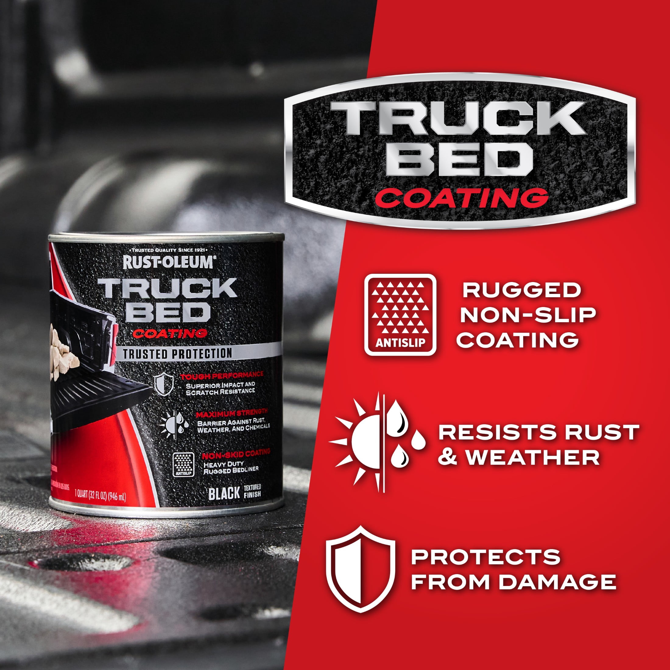 Black, Rust-Oleum Automotive Truck Bed Coating-342668, 1 qt