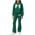 thumbnail image 2 of OGLCCG Girls 2 Piece Outfits Girls Clothes Fall Long Sleeve Bow Print Crew Neck Sweatshirt Top and Flare Pants Set Little Girls Outfits Size 3-14, 2 of 5