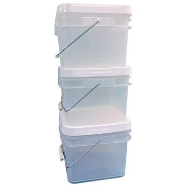 2 Gallon Square Food grade Bucket container pail with Lid metal handle (Pack of 3) Made in USA