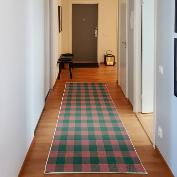 Plaid Decorative Rug, Lumberjack Fashion Buffalo Checks Pattern Retro Style Grid Composition, Quality Carpet for Bedroom Dorm and Living Room, 6 Sizes, Pink and Jade Green, by Ambesonne