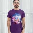 thumbnail image 3 of Tee Hunt Cute Cat Riding a Pizza in Galaxy T-shirt Funny Kitty Space Kitten Men's Tee, Purple, XX-Large, 3 of 5