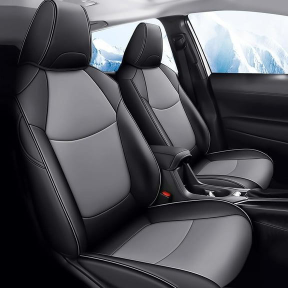 IKABEVEM Custom Fit Seat Covers for Toyota Corolla Cross Hybrid SE,XES 2023 2024,Full Set Faux Leather Corolla Cross Hybrid Seat Covers (Black gray)