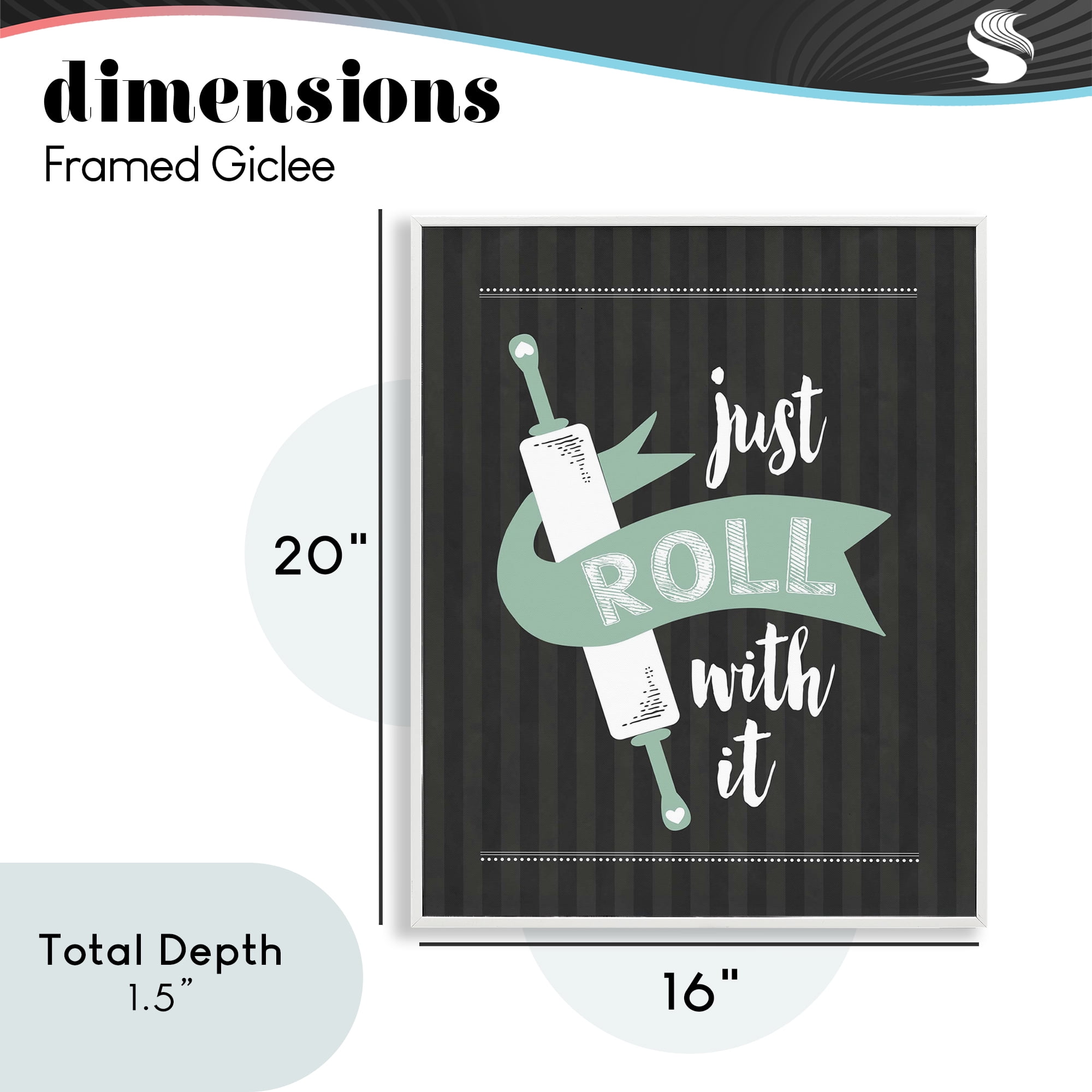 Roll With It Black & Green White Framed Giclee Art, design by Lettered and Lined