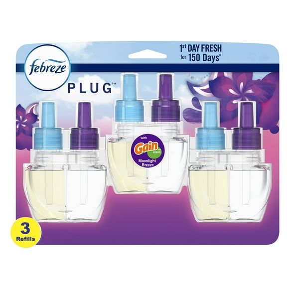 Febreze Odor-Fighting Fade Defy PLUG Air Freshener Gain Moonlight Breeze, 26 mL Oil Refill, 3 Count
