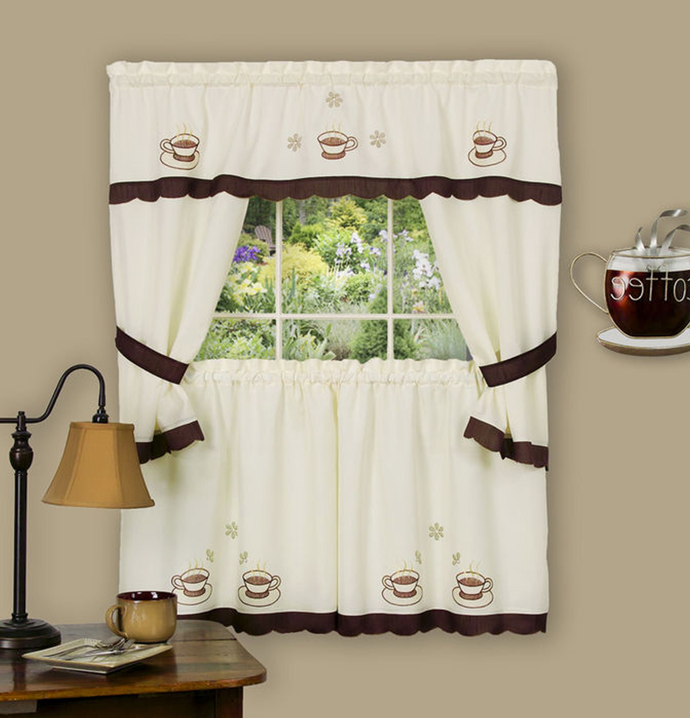 Daisy Meadow Embellished Cottage Window Curtain Set 58x36 
