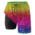 thumbnail image 3 of Mens Swim Trunk Shimmering Rainbow Gradient 2 In 1 Quick Dry Swim Shorts Mens Swimsuit Board Shorts With Pockets Light Pink L, 3 of 4