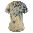 thumbnail image 3 of EHTMSAK Scrub Tops Women Tuck In with Pocket Floral Nurse Working Uniforms Printed V Neck Short Sleeve Medical Scrub Shirts White XL, 3 of 3