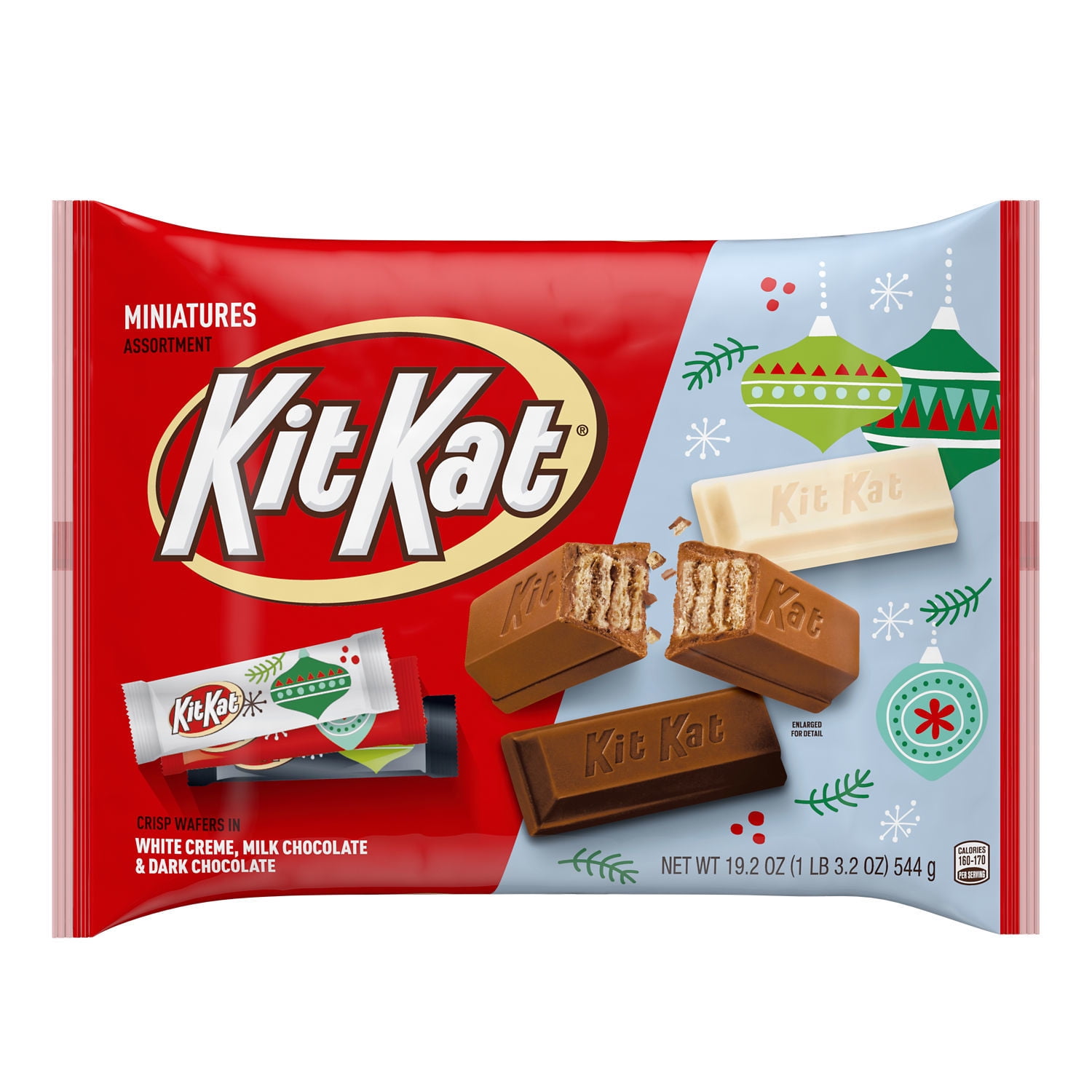 KITKAT Kit Kat®, Miniatures Assorted Chocolate and White Creme Wafer Bars, Christmas Candy, 19.2 oz, Bag