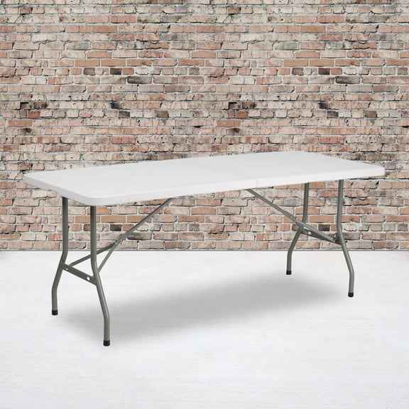 Bi-Fold Granite White Plastic Folding Table in White