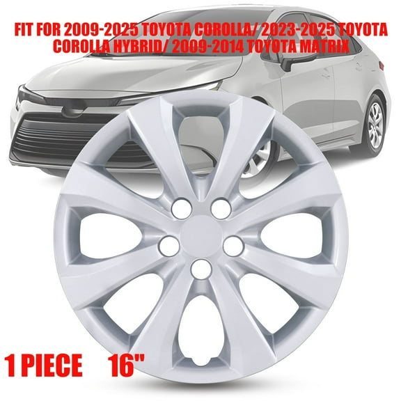 1 Piece 16" Hubcaps Wheel Rims Cover Fit for 2009-2025 Toyota Corolla/ 2023-2025 Toyota Corolla Hybrid/ 2009-2014 Toyota Matrix Compatible with Steel Wheels Snap on Installation(16-inch,Lacquer)
