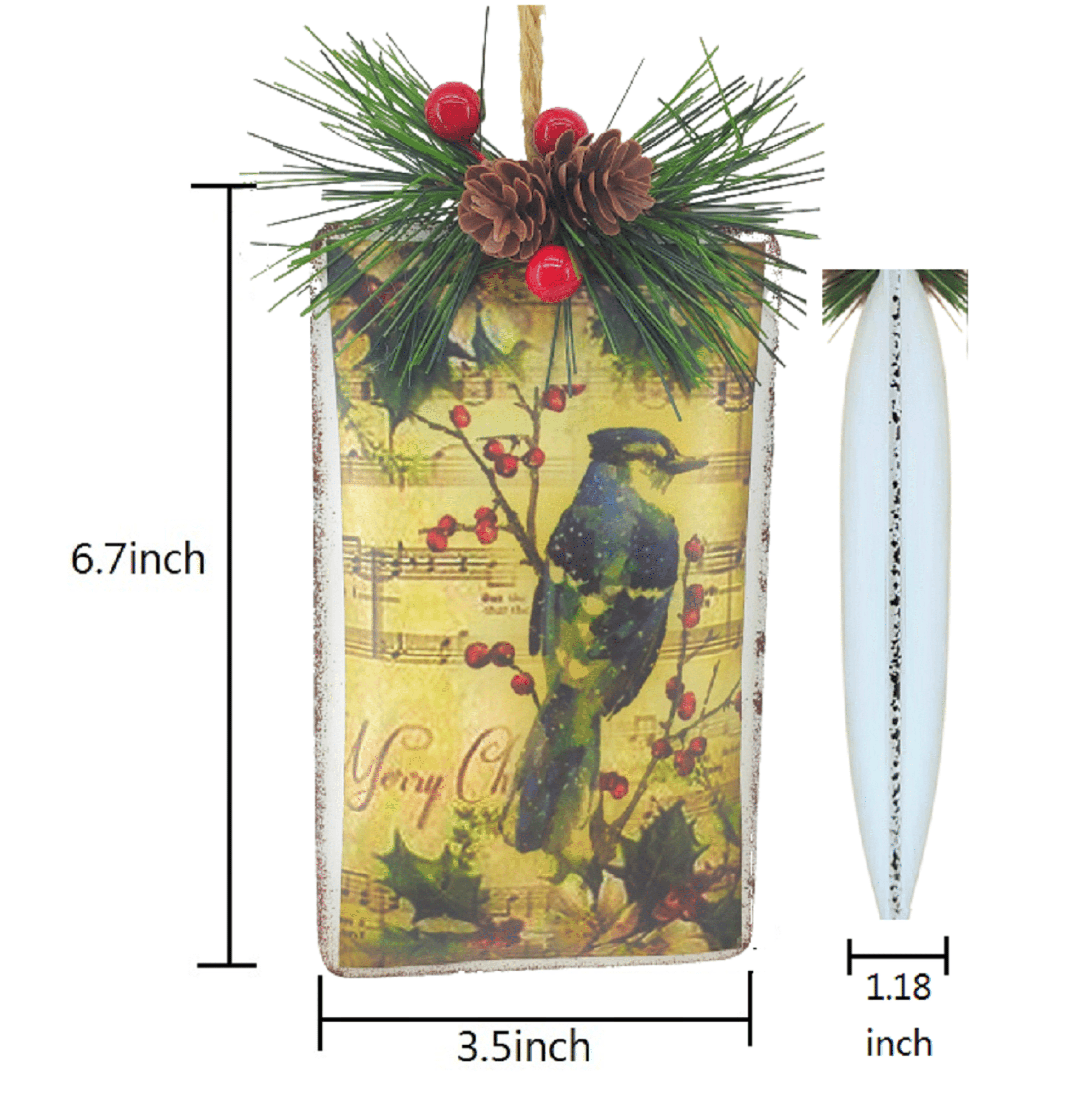 Holiday Time Oversize Rectangle Bird Metal Ornament. Casual Traditional Theme. Vintage Style. Antique Brown Color.