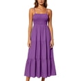 thumbnail image 2 of Womens Summer Dresses Bohemian Spaghetti Strap Smocked Tiered Long Beach Sun Dresses Sleeveless Solid Maxi Dress Tank Dresses for Women, 2 of 10