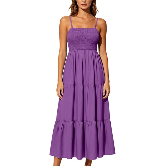 Atogsazn Women's Summer A-Line Maxi Dress Casual Flowy Sleeveless Tiered Dresses Spaghetti Strap Sundress Purple M Fashion