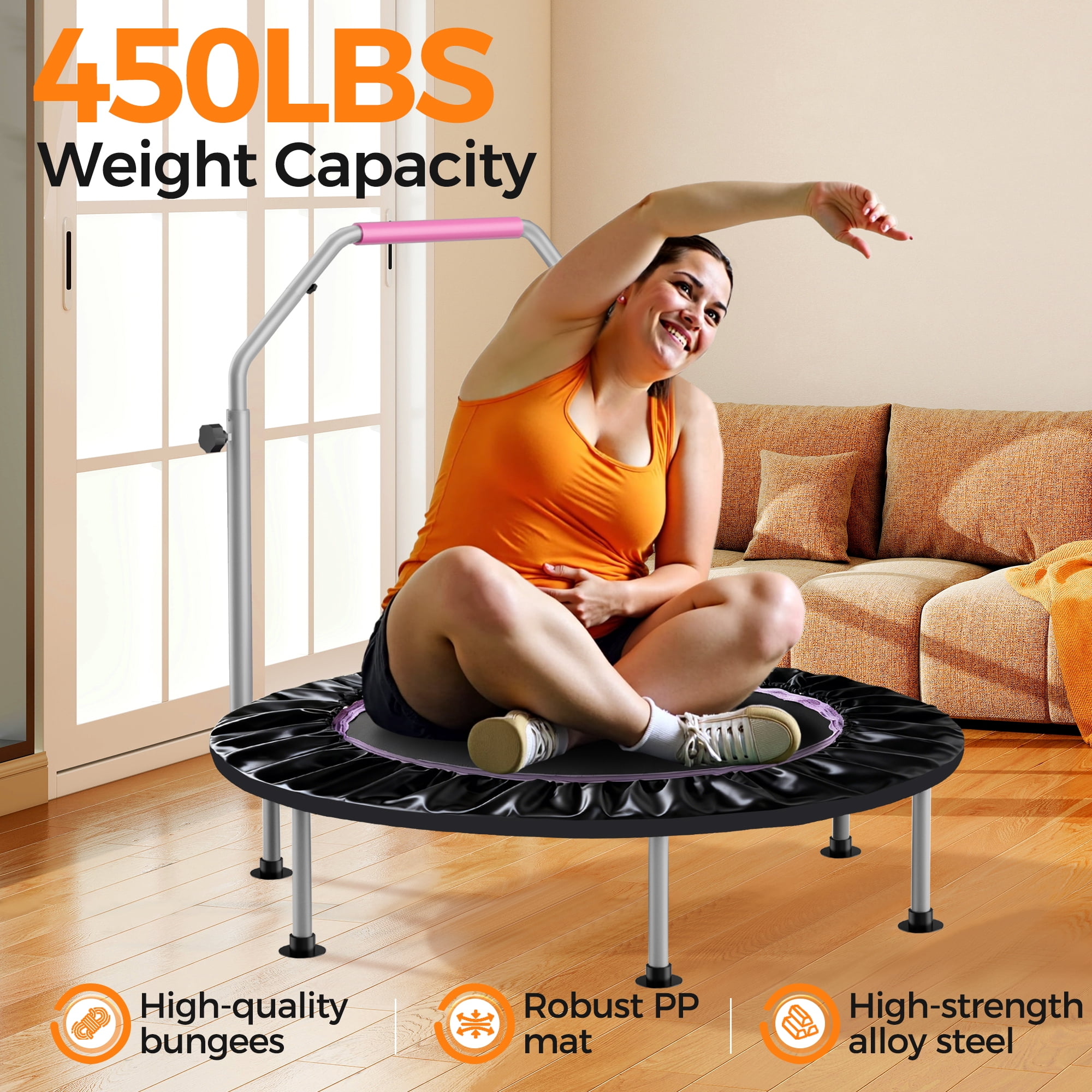 Tomile 40" Rebounder Trampoline, 440lbs Portable Fitness Bouncer with Loop Belt, Adjustable Handle, Suitable for Adults Exercise