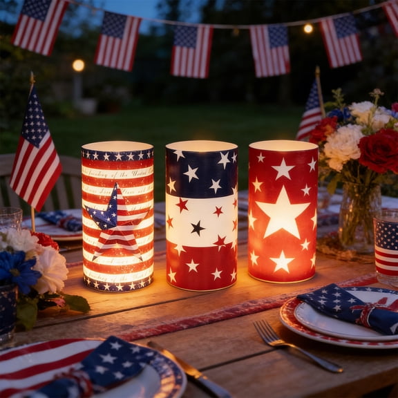 3 Pack Independence Day Commemorative Electronic Candle Set, Flameless LED Decorative Lamp for 4th of July, Home Decor, Holiday, Party, Table Centerpiece & Patriotic Celebration Use