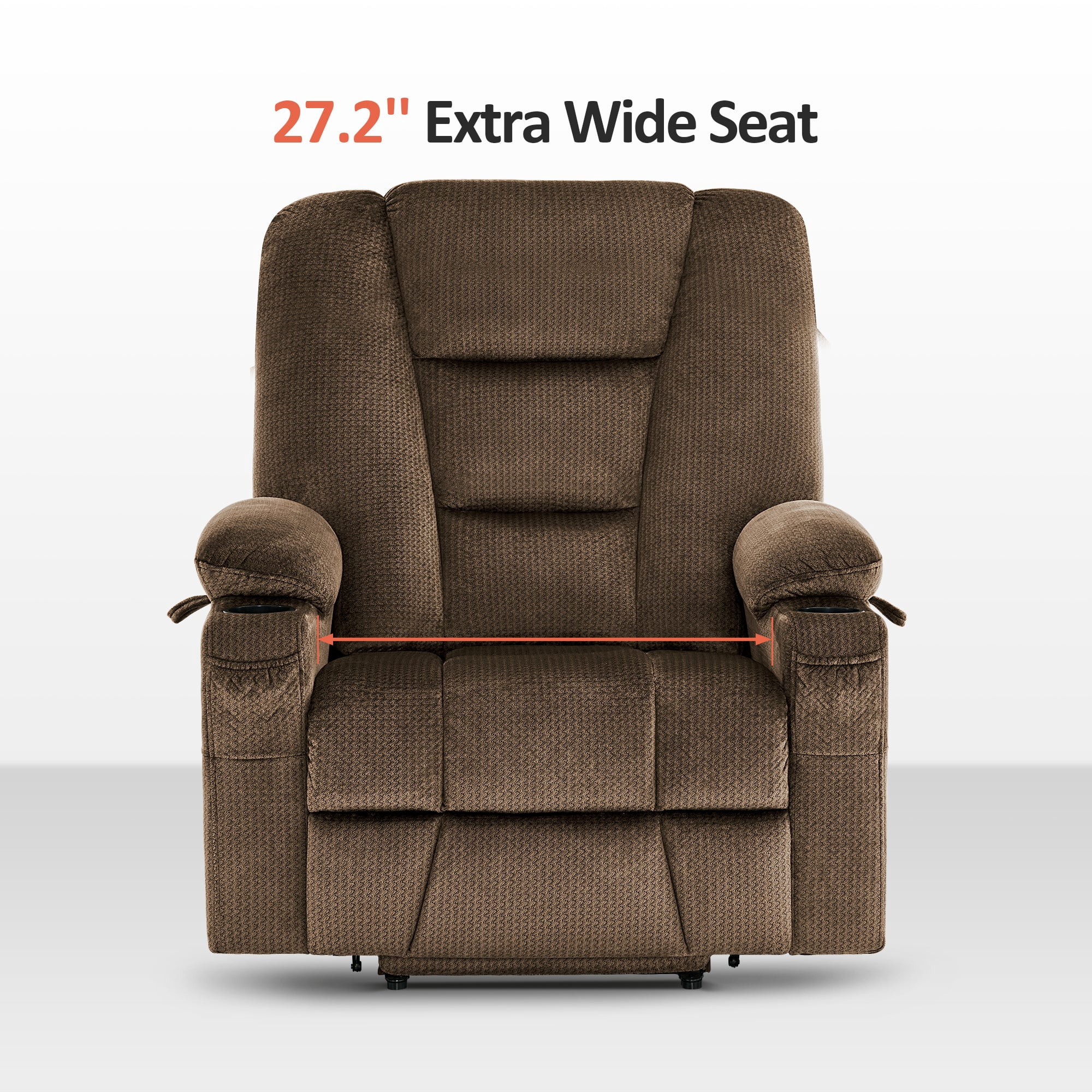 MCombo Oversized Power Lift Recliner Chair with 27.2'' Extra Wide Seat for Big and Tall Elderly People, Fabric R7541 (Brown, Large-Wide)