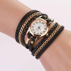 ON SALE - Night Time Leather Wrap Watch Black