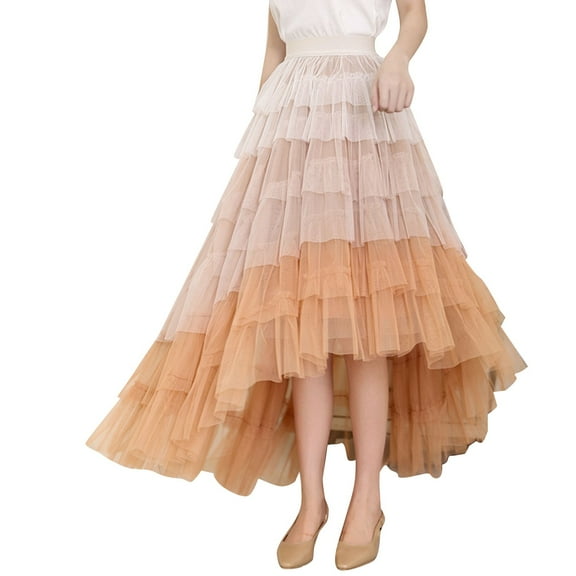 Sngxgn Women's Elegant High Waisted Side Slit Irregular Maxi Skirt(F,One Size)